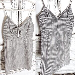 Mini Dress With Tie Front Neutral Stripes Boutique Brand Lined Vacation Dresses